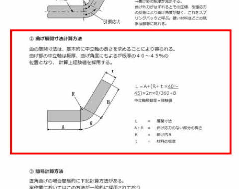 曲げ展開寸法の計算